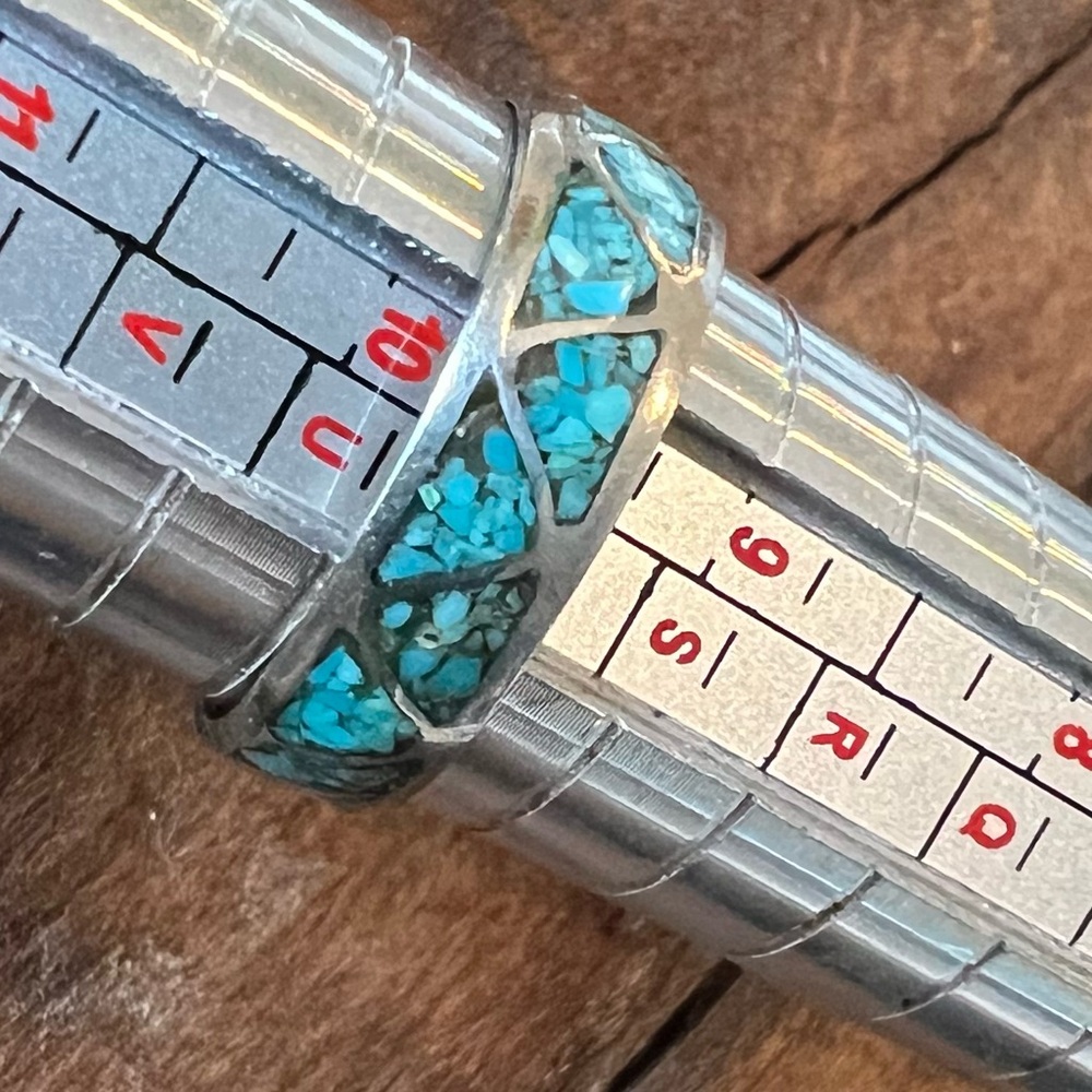 Native American Ring Band Crushed Turquoise Sterling Inlaid Navajo 10 Unisex - Picture 7 of 7